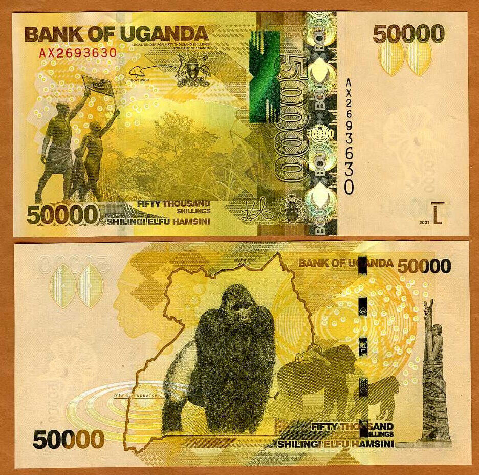 Uganda shilling bill with the mountain gorilla on it