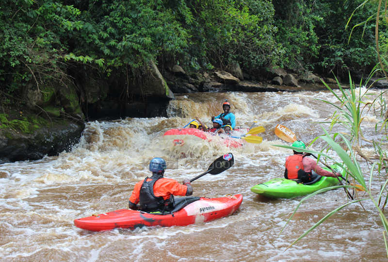 Kayaks on River Birira between Bwindi and Queen Elizabeth national parks
